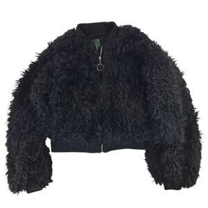 Wild Fable | Black Cropped Fuzzy Jacket w/Zipper | Size XS